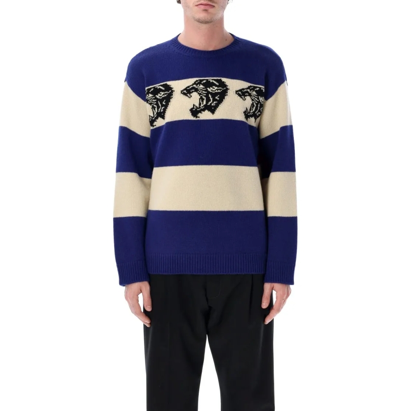 Valentino Garavani Trui Jacquard Panther Motif Wool Sweater Multicolor