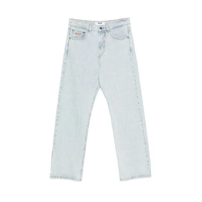 MSGM Jeans Light Wash Straight-Leg Denim Pants With Classic F Blue