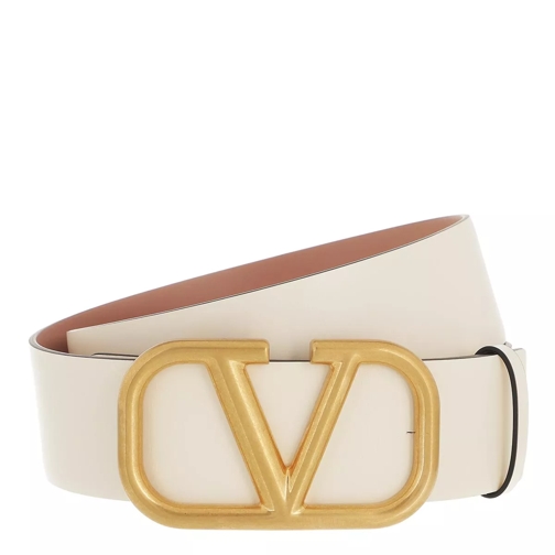 Valentino Garavani Reversible V Logo Belt Glossy Calfskin Light Ivory Rose Cannelle Reversible Belt