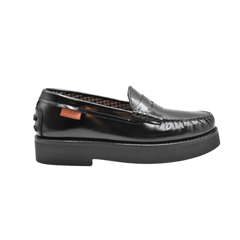Tod's Ballerinas Polished Black Leather Loafers With Brushed Finish Grey