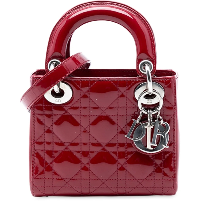 Christian Dior Schultertasche Mini Patent Cannage Lady Dior rot