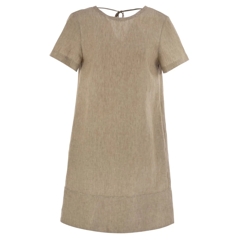 Peserico Midi-jurk Delavé-Effect Linen Midi Dress Neutrals