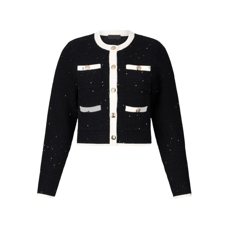 LIU JO Trui Cropped Black Sweater With Textured Knit Black