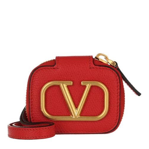 Valentino Garavani V Logo Signature Airpod Case Calf Leather Rouge Pur Kopfhörerhülle