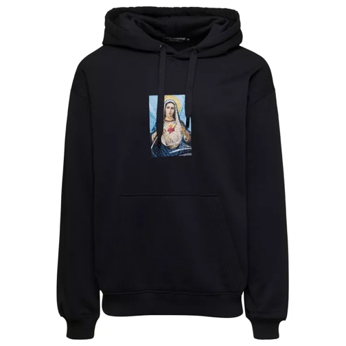 Dolce&Gabbana Black Hoodie With Print And Fusible Rhinestone In  Black 