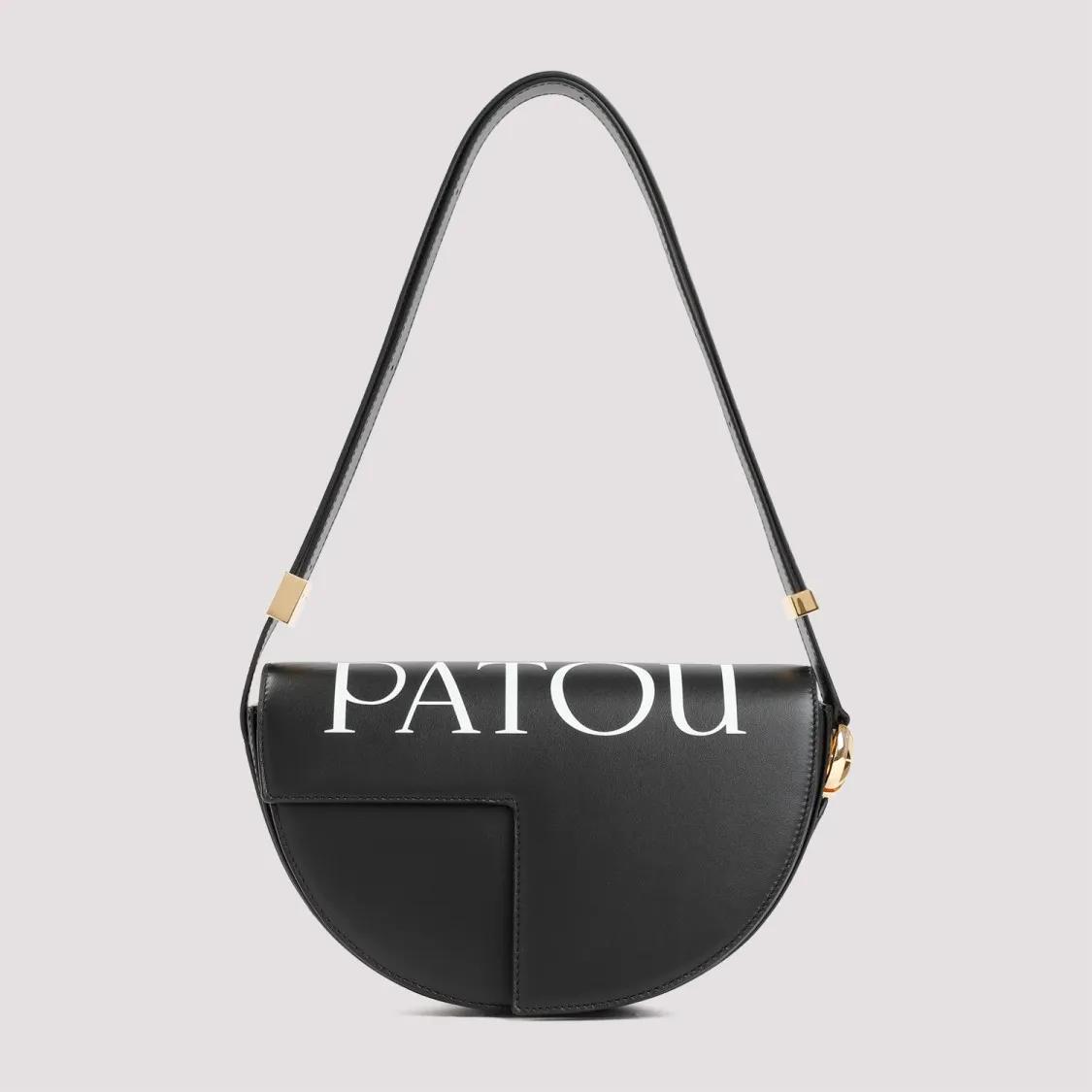 Patou Shoppers Black Leather Shoulder Bag in zwart