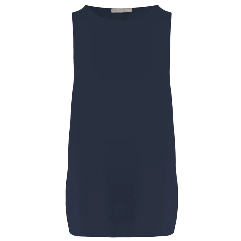 Allude Bluse Navy Stretch Silk Sleeveless Top With Round Neckli Black