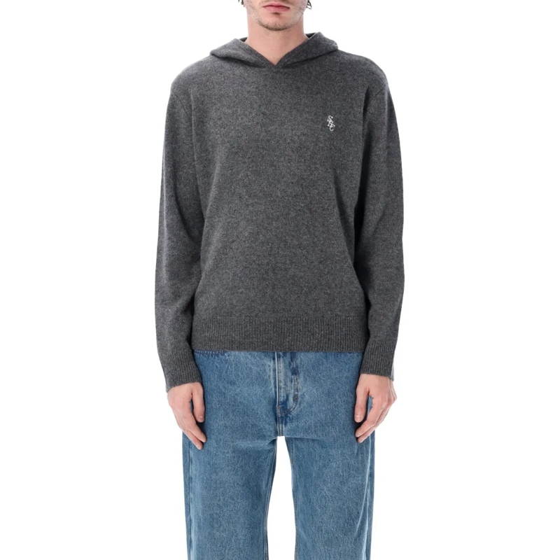 Sporty And Rich  Cashmere Hoodie With Subtle Logo Embroidery Grey