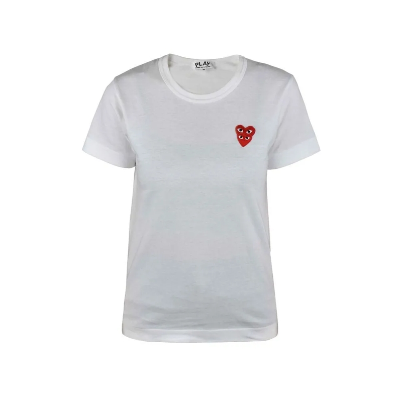 Comme des Garcons T-Shirt White Cotton T-Shirt With Overlapping Heart Embroi White
