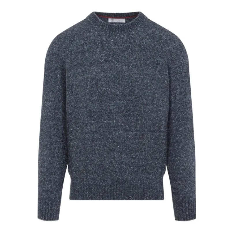 Brunello Cucinelli Pullover Textured Knit Crew Neck Sweater Blue