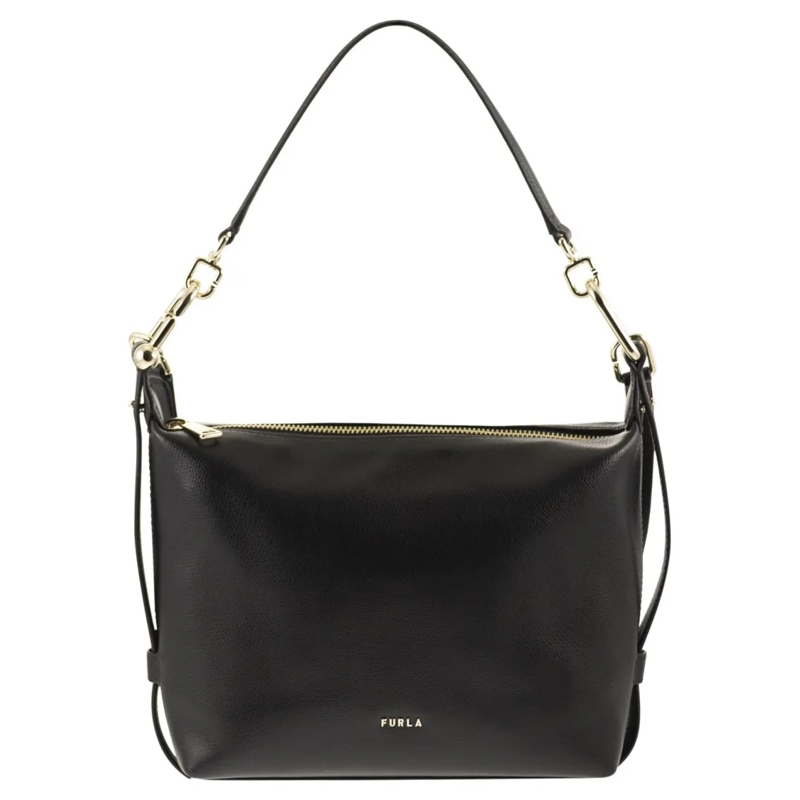 Furla Schultertasche Fine Embossed Leather Mini Hobo Bag Black