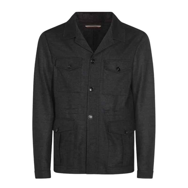 Canali  Structured Black Jacket With Buttoned Front Black