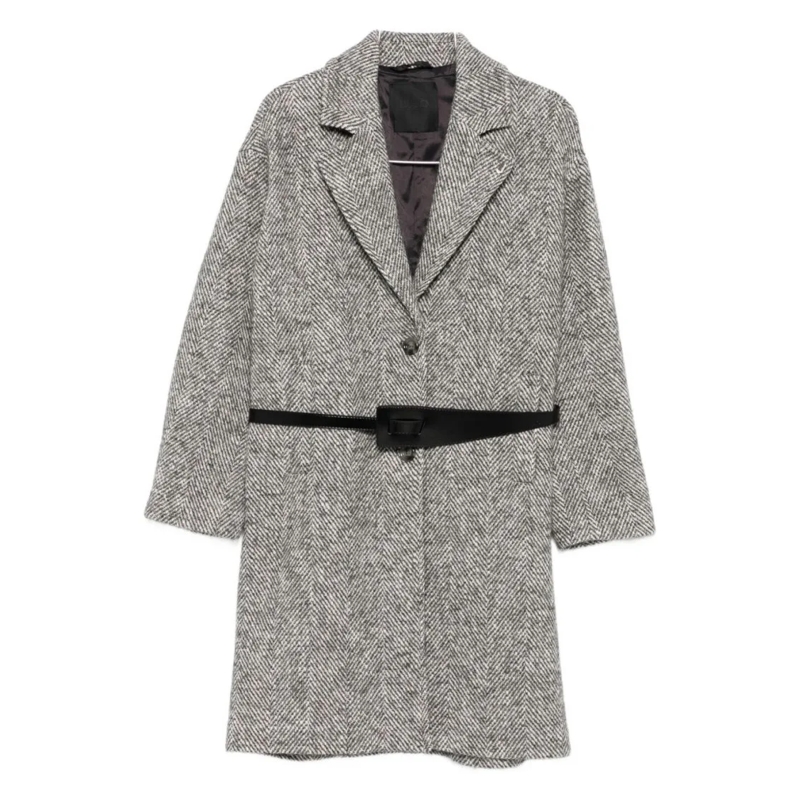 LIU JO Manteaux de tanche Tailored Herringbone Grey Coat With Slim Belt Grey