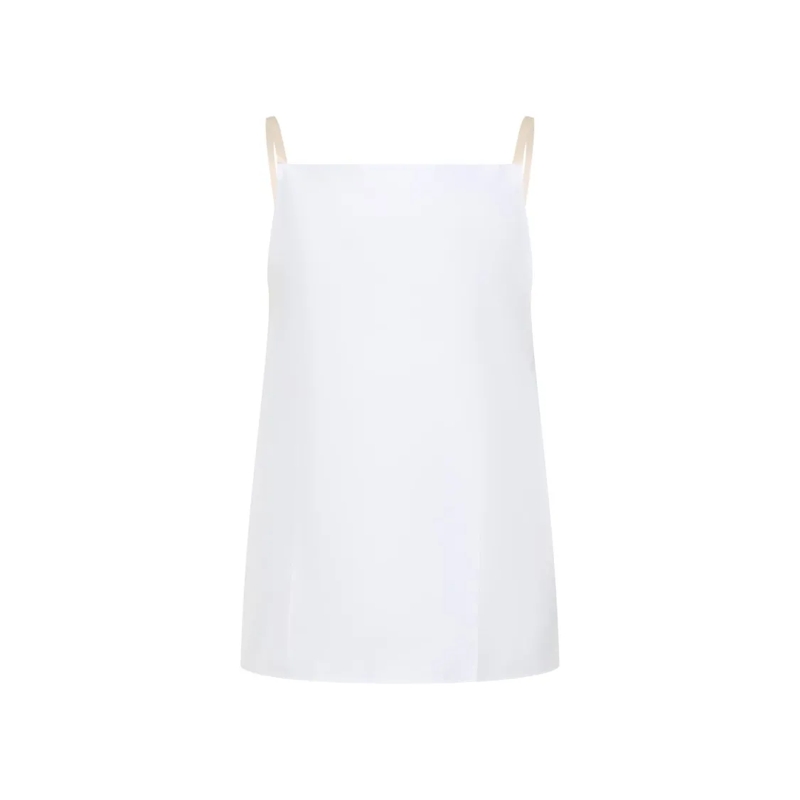 CARVEN Chemisier Spaghetti Strap Top In Soft Polyester-Silk Blend White