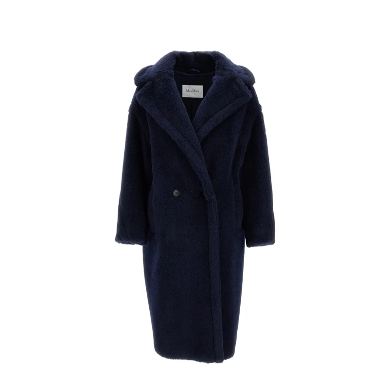 Max Mara  Ted Girl Double-Breasted Long Teddy Coat Blue