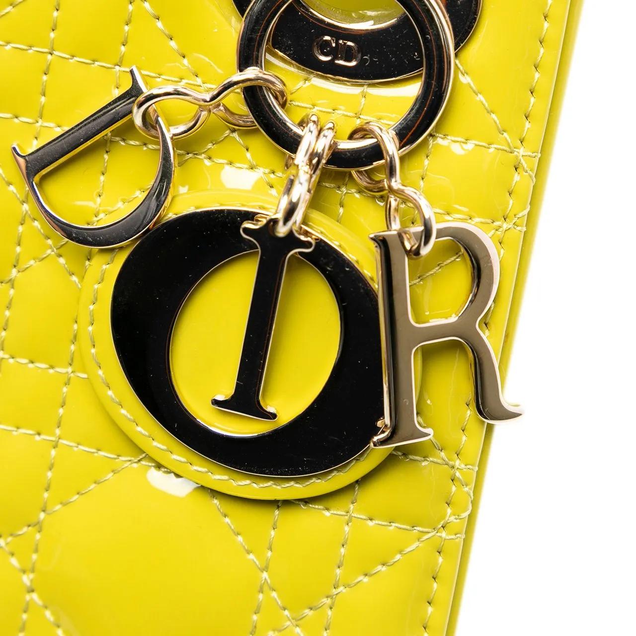 Thumbnail - Christian Dior Hobo Bags - Mini Patent Cannage Lady Dior - Gr. unisize - in Gelb - für Damen