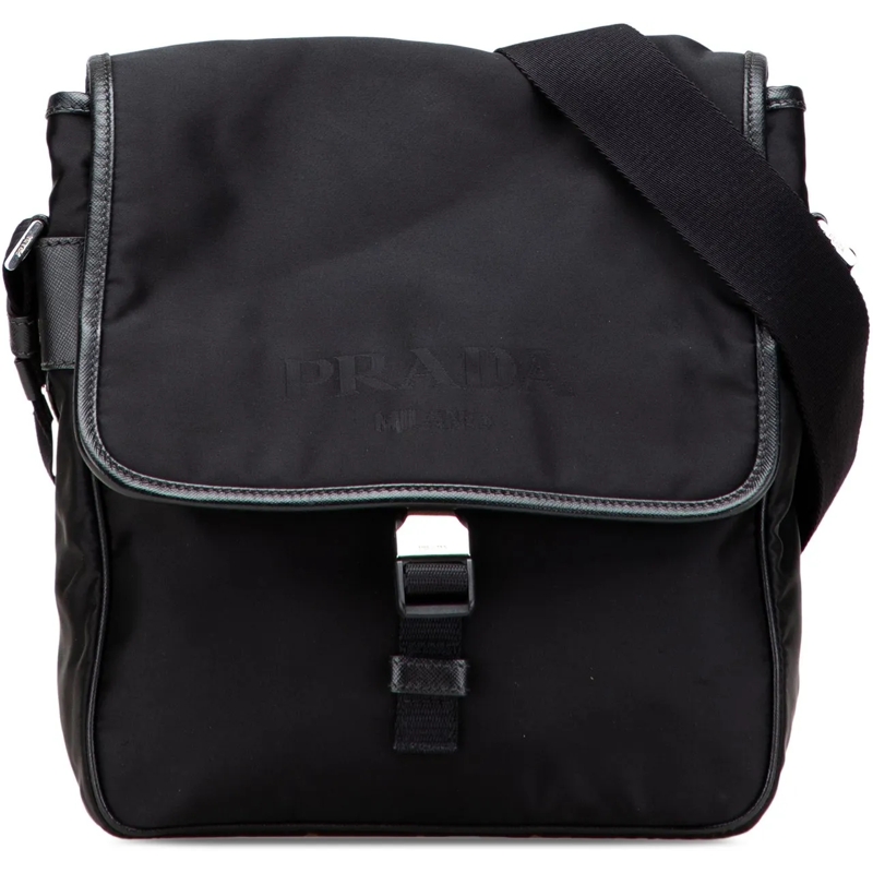 Prada Sac à bandoulière Tessuto Buckle Messenger Bag schwarz