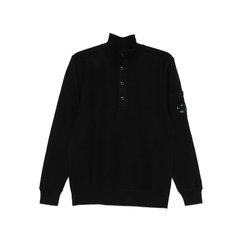 CP Company Langärmeliges Oberteil High Collar Pullover With Buttoned Placket Black