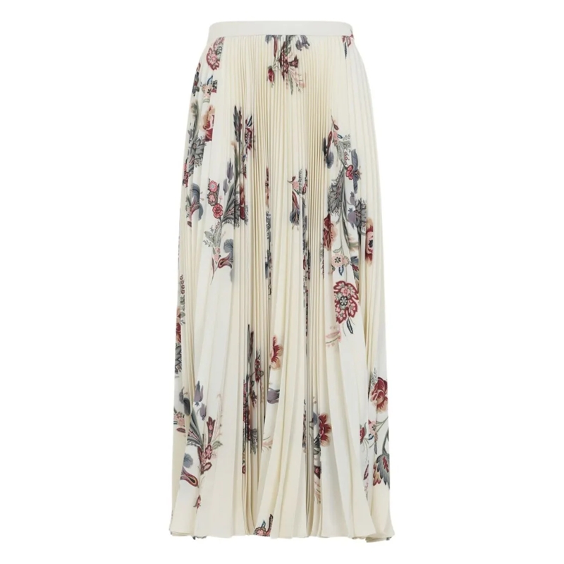 Etro Minirok Pleated Sablé Midi Skirt With Floral Print Neutrals