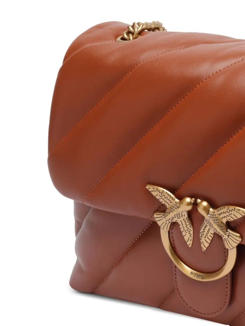 Pinko Hobo bags Foldover Top Brown Leather Handbag in bruin