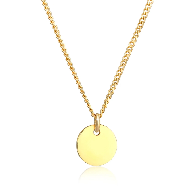 Elli Mittellange Halskette Halskette Plättchen Coin Münze Basic 375 Gelbgold gold