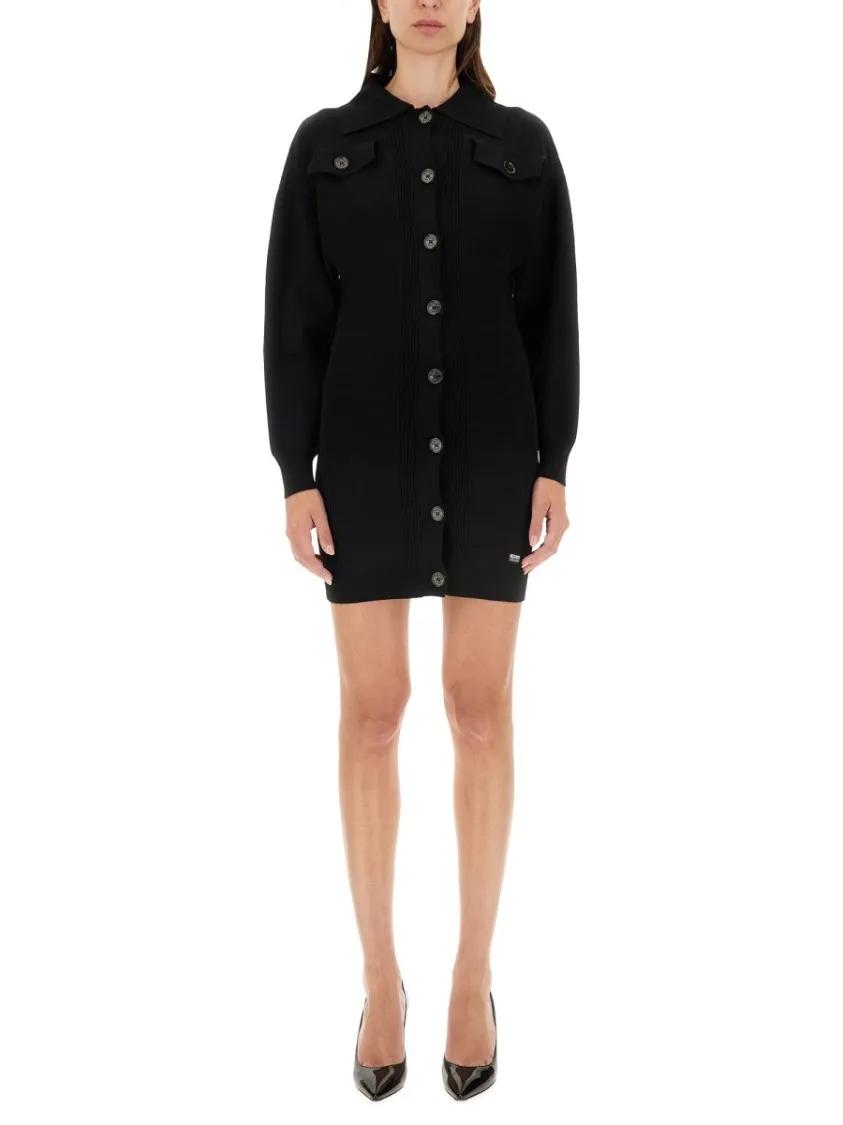 Thumbnail - Moschino - Ribbed Mini Dress With Button-Down Front - Größe M - schwarz