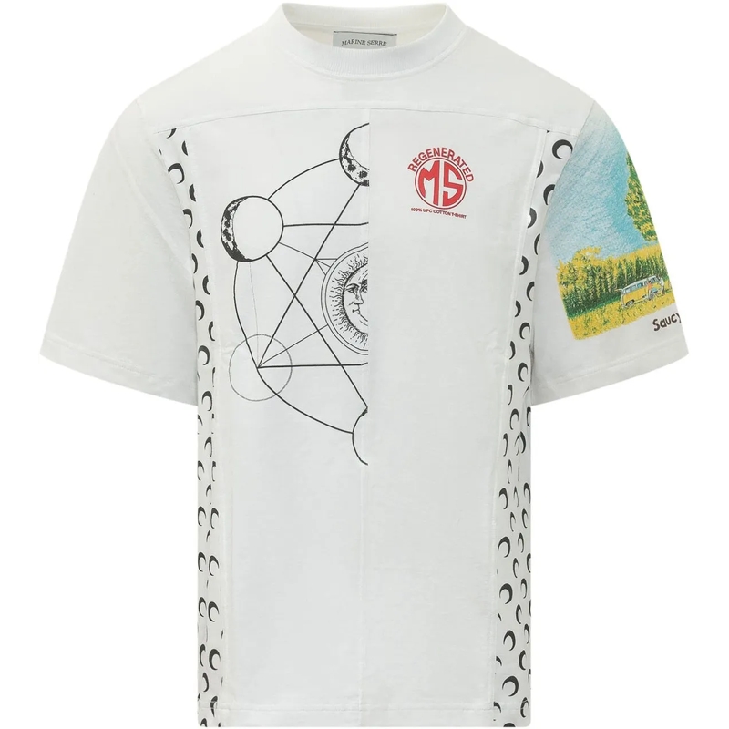Marine Serre T-shirt T-shirt con Stampa Grafica e Inserti weiß