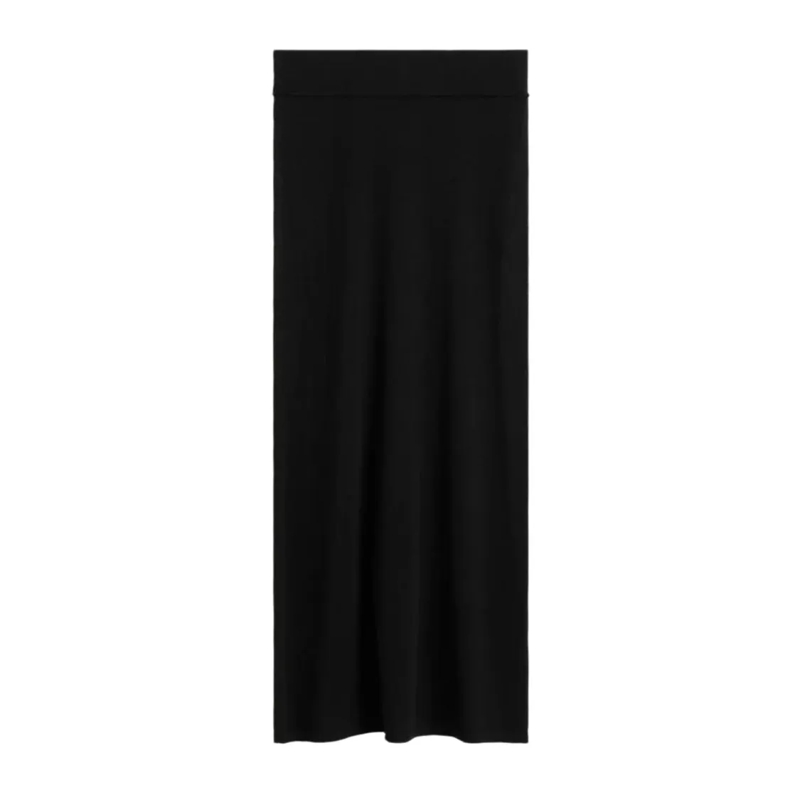 TOTEME Midirok Flowing Black Knit Skirt With Fitted Waistband Black
