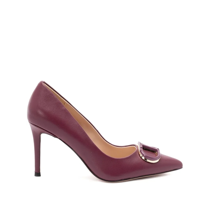 Twin-Set Escarpins Bordeaux Leather Pumps With Decorative Buckle Deta Burgundy