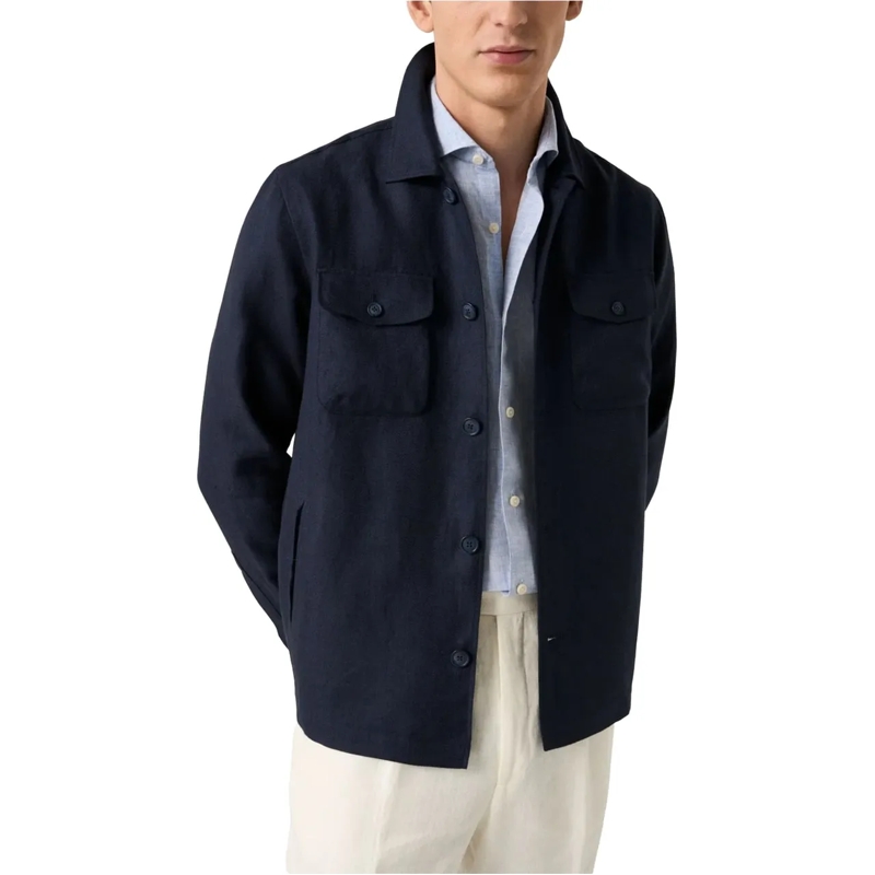 Eton Weste Eton Four Pocket Linen Lyocell Shirt Jacket Oversh blau(Image 2)
