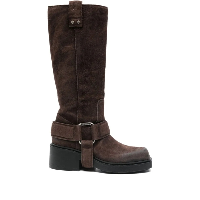 Vic Matié Stiefel Dark Brown Suede Saddle Booties Black