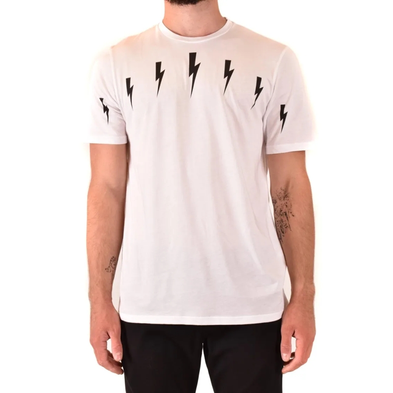 Neil Barrett T-shirt White T-Shirt With Black Lightning Bolt Motifs Neutrals