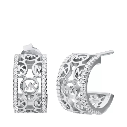 Michael Kors Sterling Silver Monogram Logo Huggie Earrings Silver Creole