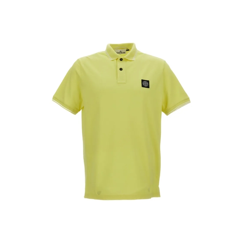 Stone Island Polo Straight Fit Yellow Cotton Polo With Patch Logo Green