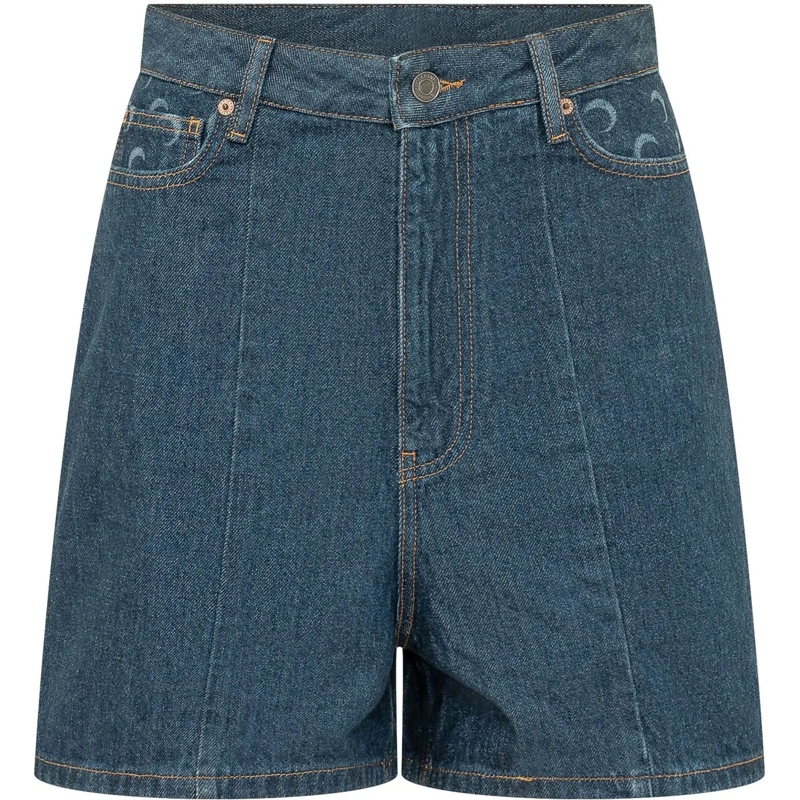 Marine Serre Shorts Shorts in Denim con Tasche e Chiusura Frontale blau