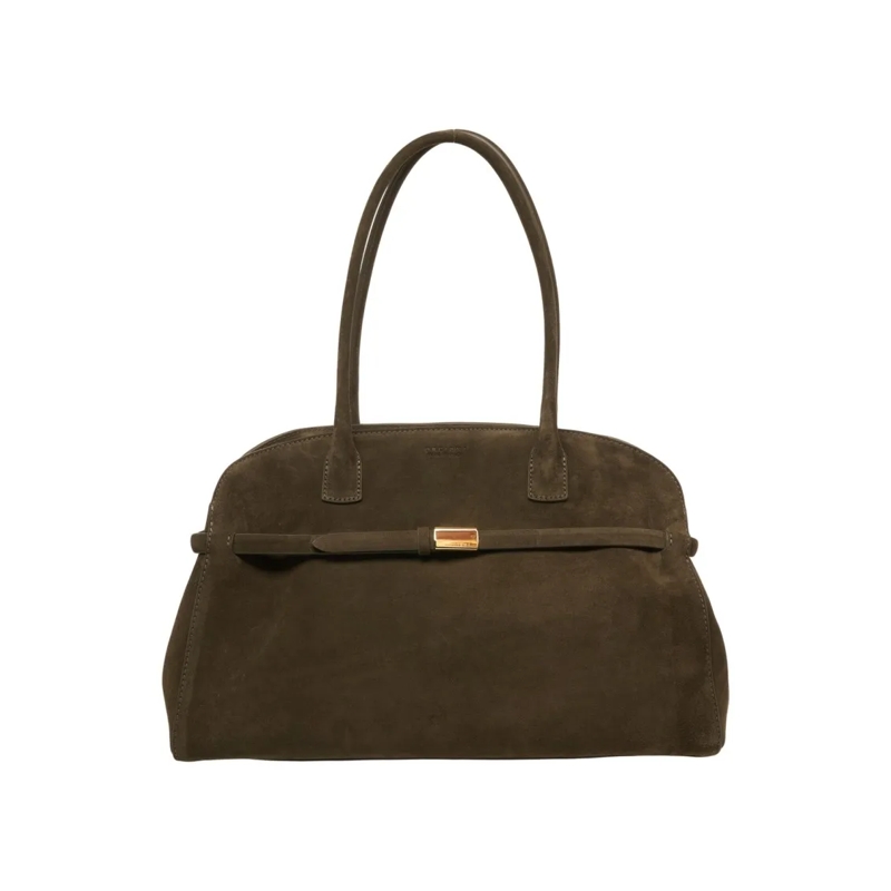 Orciani Schultertasche Suede Handbag With Decorative Gold Buckle And Stru Black