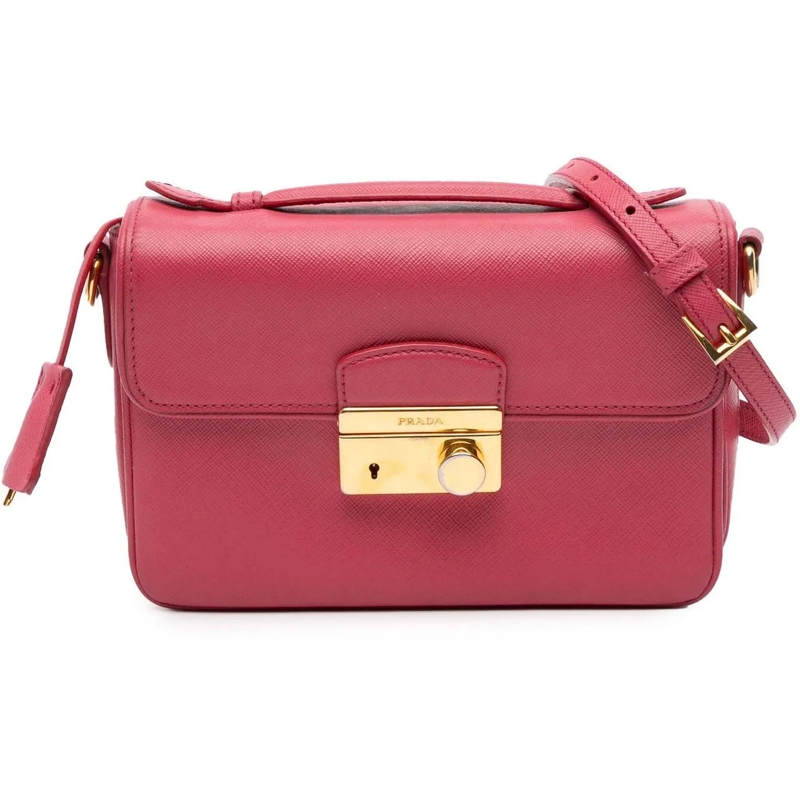 Prada Schultertasche Saffiano Sound Lock Satchel rose