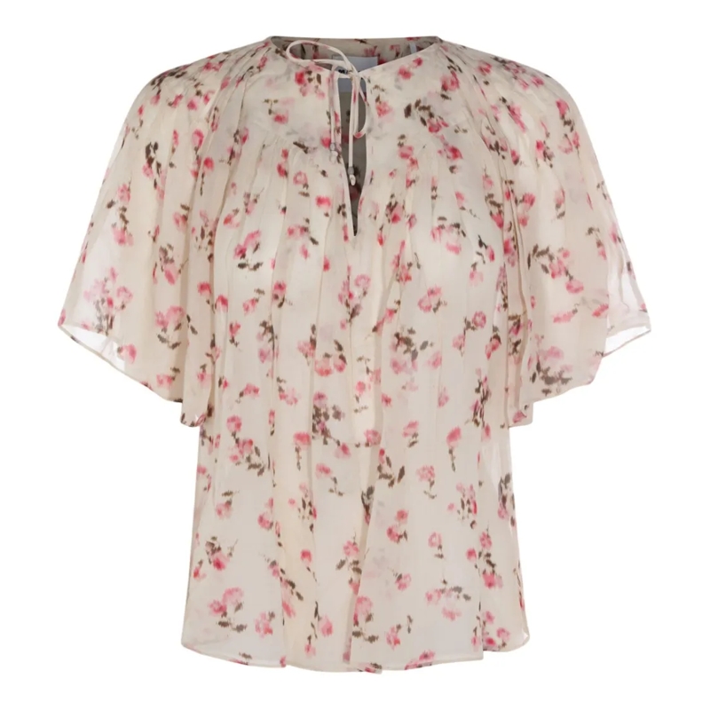 Etoile Isabel Marant Blouse Delicate Floral Print Blouse With Flutter Sleeves Neutrals