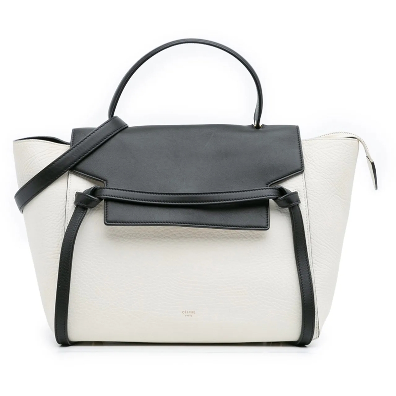 Celine Schultertasche Mini Bicolor Leather Belt Satchel weiß