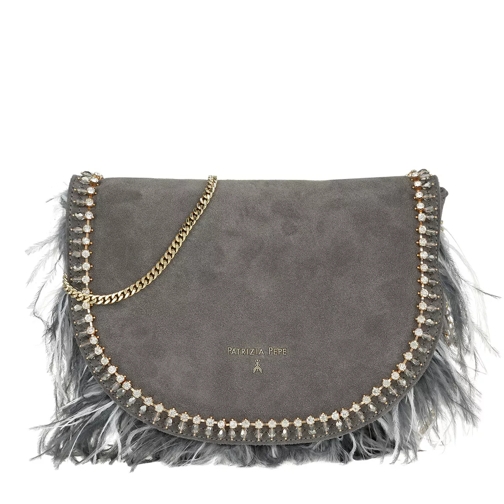 Patrizia Pepe Crossbody Bag Feathers+Gemstones Suede Dark Grey Crossbody Bag