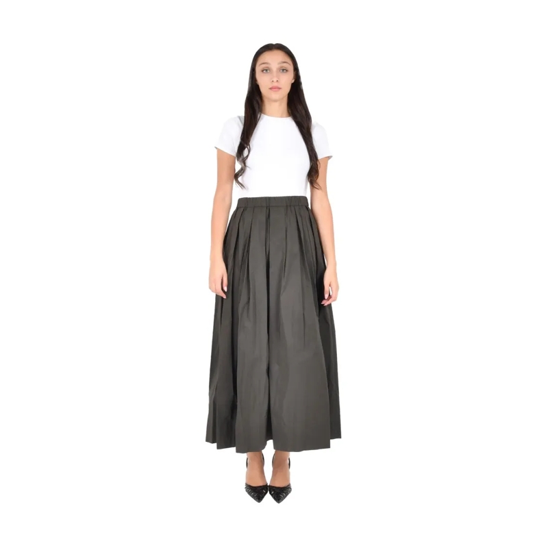 Max Mara Midirok Pleated Maxi Skirt In Soft Cotton Blend Grey