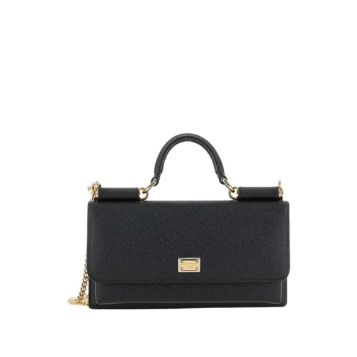 Dolce&Gabbana Black Crossbody Bag With Logo Plaque In Grained Le Black Crossbodytas