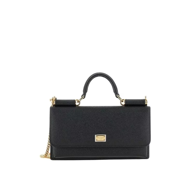 Dolce&Gabbana Crossbody Bag Black Crossbody Bag With Logo Plaque In Grained Le Black