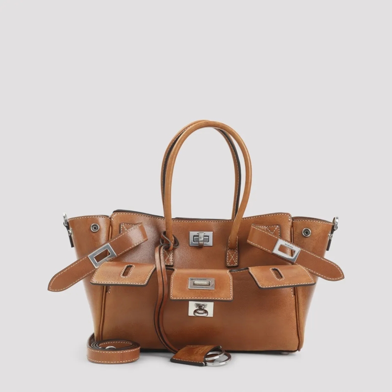 Balenciaga Draagtas Structured Brown Lamb Leather Handbag Brown