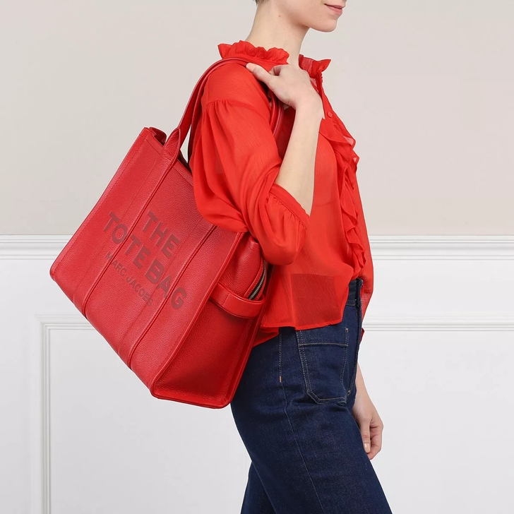 Large red leather top tote bag