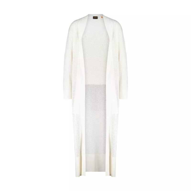 Boss  Langer Cardigan aus Lochstrick Weiß