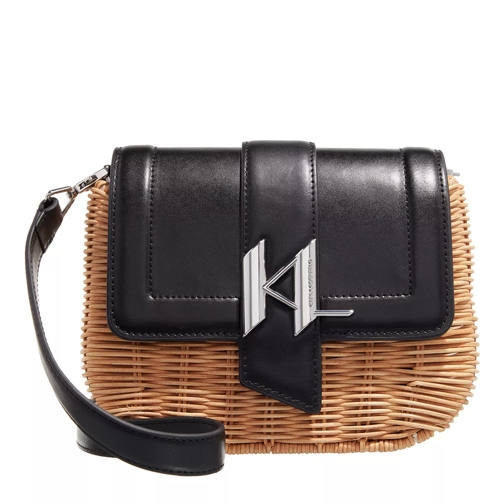 Karl Lagerfeld Saddle Wicker Crossbody Natural Black Crossbody Bag