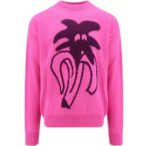 Palm Angels Palmity Inlay Wool Blend Sweater Pink Pull en laine
