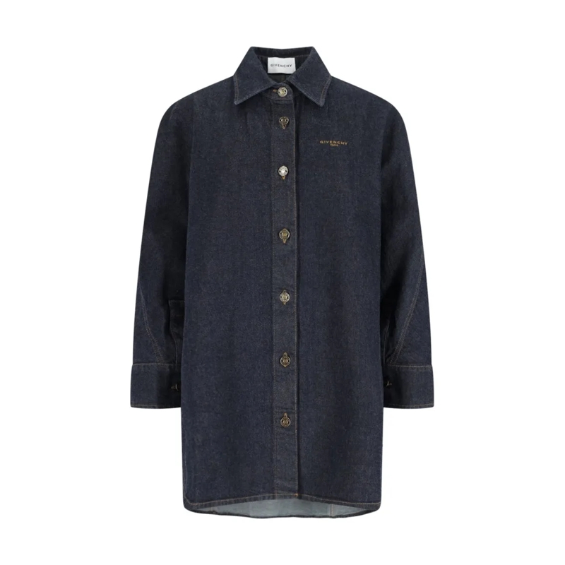 Givenchy Veste en jean Logo Denim Shirt, Blue, Classic Collar, Button Clo Blue