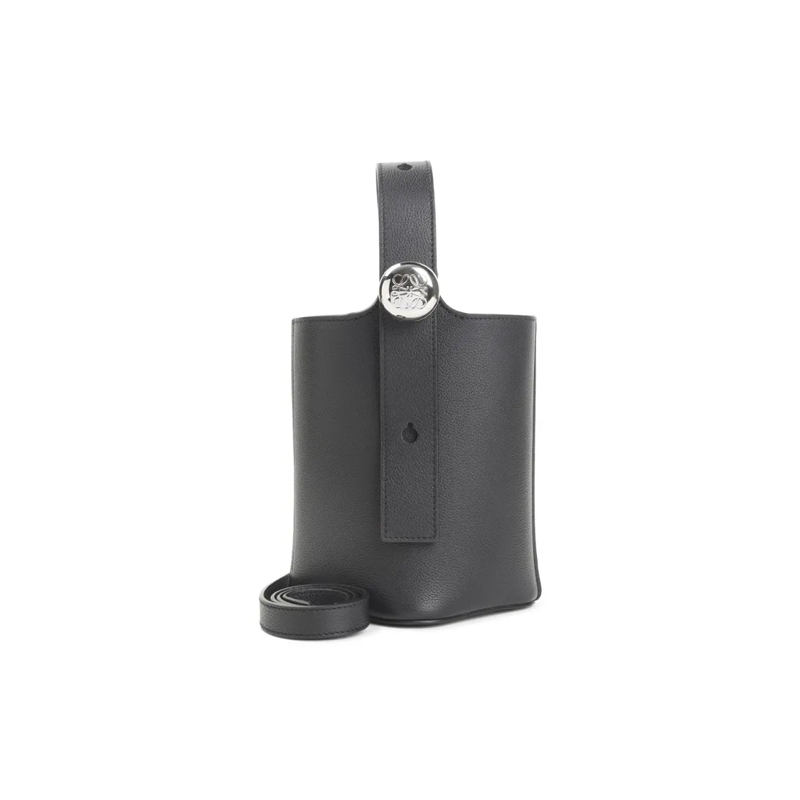 Loewe Sac à bandoulière Structured Black Calfskin Bucket Bag With Silver-T Black